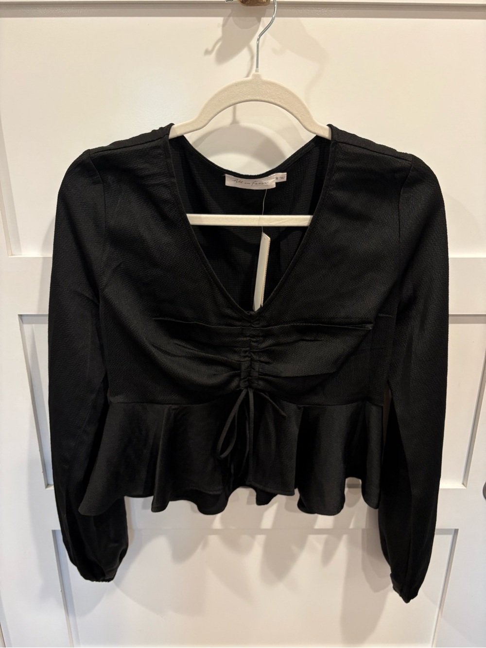 All in Favor Black Ruched V-Neck Blouse